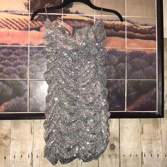 Silver Sequins Ruched Dress - Picture 5 of 7